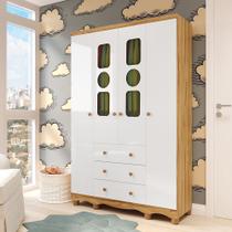 Guarda-Roupa Infantil 122,1cm 4 Portas 3 Gavetas com Janelas e Pés Ezra 100% MDF Espresso Móveis Branco/Amêndoa Guarda-Roupa Infantil 122,1cm 4 Portas 3 Gavetas com Janelas e Pés Ezra 100% MDF Espresso Móveis Branco/Amêndoa