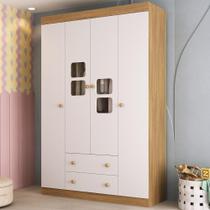 Guarda-roupa Infantil 122cm Com Vidro 4 Portas E 2 Gavetas Brisa Multimóveis MP4426 Madeirado/branco