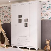 Guarda-roupa Infantil 122cm com Vidro 4 Portas e 2 Gavetas Luna Multimóveis MP4413