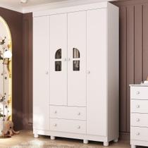 Guarda-roupa Infantil 122cm Com Vidro 4 Portas E 2 Gavetas Nina Multimóveis MP4504 Branco