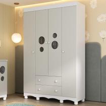Guarda-roupa Infantil 122cm Com Vidro 4 Portas E 2 Gavetas Suspiro Multimóveis MP4458 Branco-off White