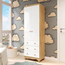 Guarda-Roupa Infantil 2 Portas 3 Gavetas 100% MDF Smim New Branco Brilho/Amêndoa Guarda-Roupa Infantil 2 Portas 3 Gavetas 100% MDF Smim New Branco Brilho/Amêndoa