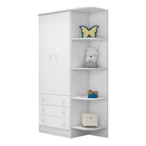 Guarda Roupa Infantil 2 Portas 3 Gavetas c/ Cantoneira Doce Sonho Branco Qmovi