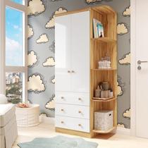 Guarda-Roupa Infantil 2 Portas 3 Gavetas e Prateleira Externa 100% MDF Smim Branco Brilho/Amêndoa Guarda-Roupa Infantil 2 Portas 3 Gavetas e Prateleira Externa 100% MDF Smim Branco Brilho/Amêndoa