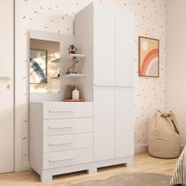 Guarda-Roupa Infantil 2 Portas 4 Gavetas com Espelho 100% MDF 110cm Auris Espresso Móveis Branco/Rosa/Azul/Lilás