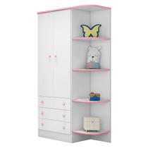 Guarda Roupa Infantil 2 Portas com Cantoneira 105 Doce Sonho Branco Rosa Brilho Qmovi