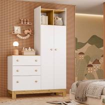 Guarda Roupa Infantil 2 Portas com Cômoda 3 Gavetas Flora Qmovi Guarda Roupa Infantil 2 Portas com Cômoda 3 Gavetas Flora Qmovi