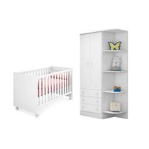 Guarda Roupa Infantil 2 Portas e Berço Mini Cama Americano Doce Sonho Branco Qmovi