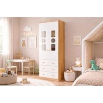 Guarda Roupa Infantil 2Ptas Cristal Tedy Brco/Amêndoa Peroba