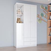 Guarda Roupa Infantil 3 Portas 2 Gavetas 2 Nichos Faz de Conta Espresso Móveis Branco