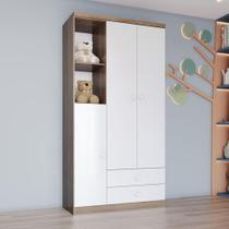 Guarda Roupa Infantil 3 Portas 2 Gavetas 2 Nichos Lápis de Cor Espresso Móveis Rústico/Branco