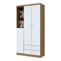 Guarda-roupa Infantil 3 Portas 2 Gavetas Bala de Menta Henn - Rústico/Branco