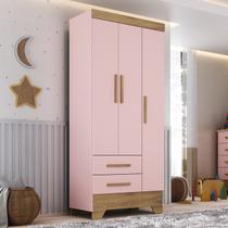 Guarda Roupa Infantil 3 Portas 2 Gavetas Rosa/Natural Tic Tac Espresso Móveis