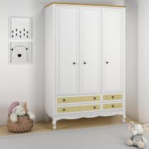 Guarda Roupa Infantil 3 Portas 4 Gavetas Versailles Plus Timber Branco/Mel