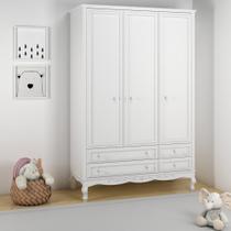 Guarda Roupa Infantil 3 Portas 4 Gavetas Versailles Timber Branco