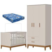 Guarda Roupa Infantil 3 Portas com Berço Americano Flip Areia Acetinado com Colchão - Reller Guarda Roupa Infantil 3 Portas com Berço Americano Flip Areia Acetinado com Colchão - Reller