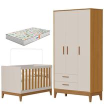 Guarda Roupa Infantil 3 Portas com Berço Americano Flip Areia Acetinado Savana com Colchão Gazin - Reller Guarda Roupa Infantil 3 Portas com Berço Americano Flip Areia Acetinado Savana com Colchão Gazin - Reller