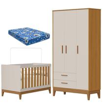 Guarda Roupa Infantil 3 Portas com Berço Americano Flip Areia Acetinado Savana com Colchão- Reller Guarda Roupa Infantil 3 Portas com Berço Americano Flip Areia Acetinado Savana com Colchão- Reller