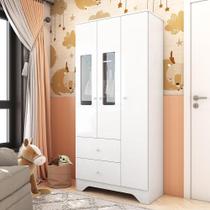 Guarda Roupa Infantil 3 Portas com Janelas Retangulo e 2 Gavetas 100% MDF Cocada Branco Brilho Guarda Roupa Infantil 3 Portas com Janelas Retangulo e 2 Gavetas 100% MDF Cocada Branco Brilho