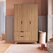 Guarda-Roupa Infantil 3 Portas e 2 Gavetas 100% MDF Alice Marrom/Louro Freijó Grann