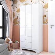 Guarda Roupa Infantil 3 Portas e 2 Gavetas 100% MDF Cocada Branco Brilho