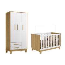 Guarda Roupa Infantil 3 Portas e 2 Gavetas com Berço Mini Cama Encantado Q01 Freijó Branco Clique Chique