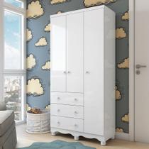 Guarda Roupa Infantil 3 Portas e 3 Gavetas 100% MDF Mimo Branco/Brilho Guarda Roupa Infantil 3 Portas e 3 Gavetas 100% MDF Mimo Branco/Brilho