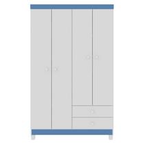 Guarda Roupa Infantil 4 Portas 2 Gavetas Aquarela Baby Branco Azul Flex Clique Chique