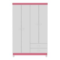 Guarda Roupa Infantil 4 Portas 2 Gavetas Aquarela Baby Branco Rosa Flex Clique Chique