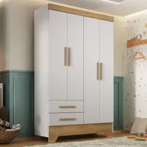 Guarda Roupa Infantil 4 Portas 2 Gavetas Branco/Natural Tic Tac Espresso Móveis Guarda Roupa Infantil 4 Portas 2 Gavetas Branco/Natural Tic Tac Espresso Móveis