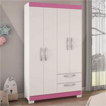 Guarda-Roupa Infantil 4 Portas 2 Gavetas Essen Flex Rosa/Branco - Pnr Móveis Guarda-Roupa Infantil 4 Portas 2 Gavetas Essen Flex Rosa/Branco - Pnr Móveis