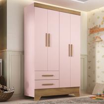 Guarda Roupa Infantil 4 Portas 2 Gavetas Rosa/Natural Tic Tac Espresso Móveis