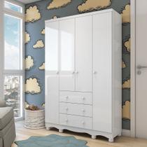 Guarda Roupa Infantil 4 Portas 3 Gavetas 100% MDF Mimo Branco/Brilho Guarda Roupa Infantil 4 Portas 3 Gavetas 100% MDF Mimo Branco/Brilho