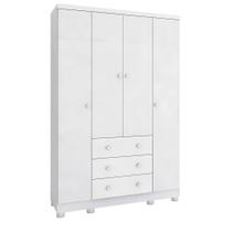 Guarda Roupa Infantil 4 Portas 3 Gavetas Júnior Baby Home Branco Brilho - Peroba