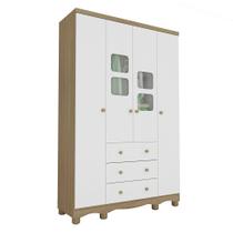 Guarda Roupa Infantil 4 Portas 3 Gavetas Uli Baby Home Branco/Branco Brilho - Peroba