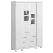 Guarda Roupa Infantil 4 Portas 3 Gavetas Uli Baby Home Branco Brilho - Peroba