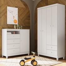 Guarda Roupa Infantil 4 Portas Branco Flex Com Cômoda Sapateira 1 Porta 4 Gavetas Aquarela Branco Clique Chique