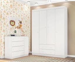 Guarda Roupa Infantil 4 Portas + Cômoda 3 Gavetas Ana Guarda Roupa Infantil 4 Portas + Cômoda 3 Gavetas Ana