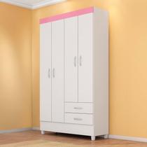 Guarda-roupa Infantil 4 Portas Doce Infância Branco/Rosa Guarda-roupa Infantil 4 Portas Doce Infância Branco/Rosa