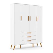 Guarda Roupa Infantil 4 Portas e 3 Gavetas Retrô Branco Soft/Eco Wood - Matic Móveis