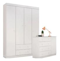 Guarda Roupa Infantil 4 Portas mais Cômoda Sapateira Branco Brilho