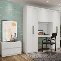 Guarda Roupa Infantil 6 Portas Branco C/ Escrivaninha