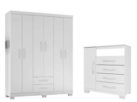 Guarda Roupa Infantil 6 Portas Com Cômoda Sapateira 1 Porta 4 Gavetas Modena Branco Flex - Combo Stock