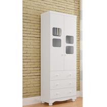 Guarda-roupa Infantil 61,70cm 2 Portas com Janelas e 3 Gavetas com Pés 100% Mdf Mimo Espresso Móveis Branco Brilho