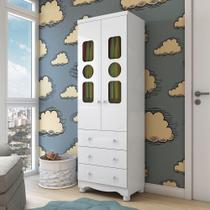Guarda-Roupa Infantil 61,7cm 2 Portas 3 Gavetas com Janelas e Pés Ezra 100% MDF Espresso Móveis Branco Guarda-Roupa Infantil 61,7cm 2 Portas 3 Gavetas com Janelas e Pés Ezra 100% MDF Espresso Móveis Branco