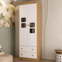 Guarda-roupa Infantil 62cm 2 Portas Com Vidro E 2 Gavetas Brisa Multimóveis MP4424 Madeirado/branco