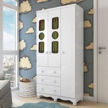 Guarda-Roupa Infantil 91,9cm 3 Portas 3 Gavetas com Janelas e Pés Ezra 100% MDF Espresso Móveis Branco Guarda-Roupa Infantil 91,9cm 3 Portas 3 Gavetas com Janelas e Pés Ezra 100% MDF Espresso Móveis Branco