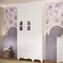 Guarda-roupa Infantil 92cm Com Vidro 3 Portas E 2 Gavetas Aurora Multimóveis MP4497 Branco
