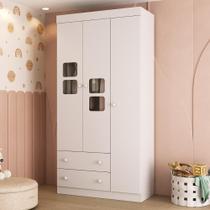 Guarda-roupa Infantil 92cm Com Vidro 3 Portas E 2 Gavetas Brisa Multimóveis MP4425 Branco