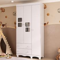 Guarda-roupa Infantil 92cm Com Vidro 3 Portas E 2 Gavetas Luna Multimóveis MP4412 Branco